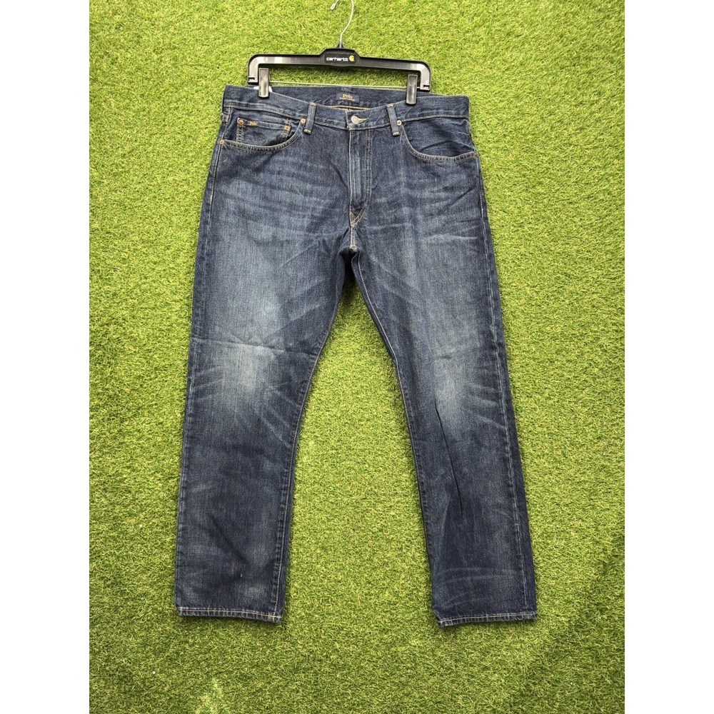 Polo Ralph Lauren Jeans Mens 36x32 Hampton Relaxed Straight Distress Dark Wash